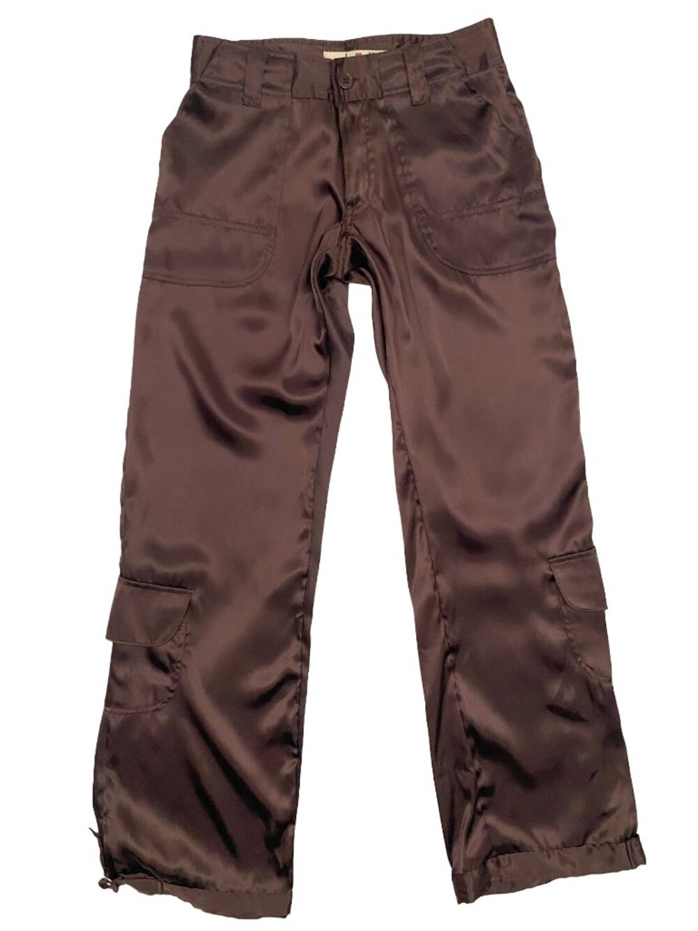 2000s chocolate brown satin mid rise cargo pants